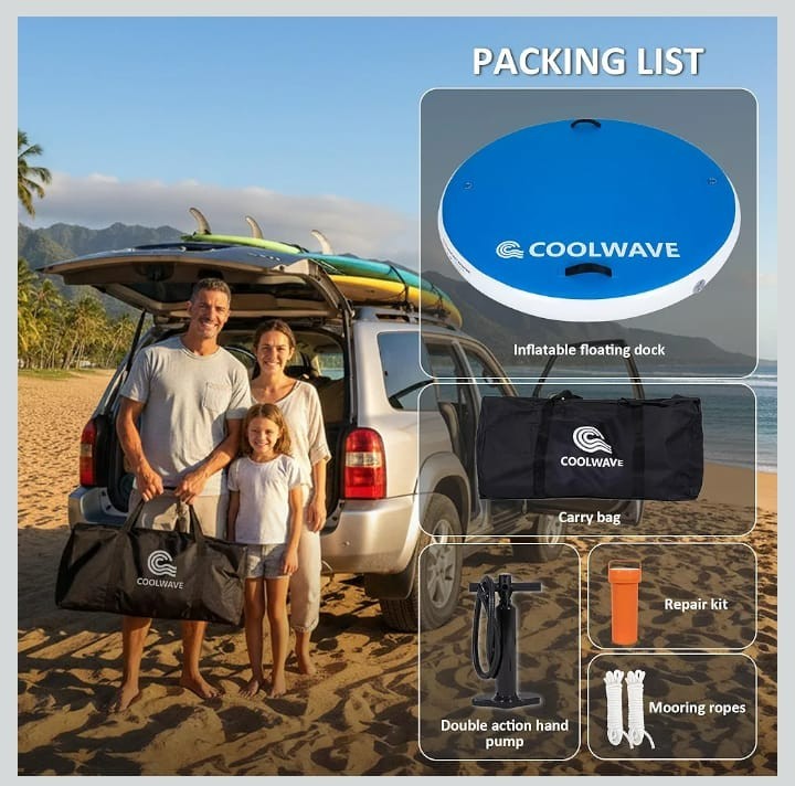 COOLWAVE Inflatable Water Hammock with Ramp,Inflatable Floating Dock with Mesh,