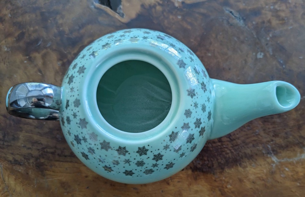 Ciroa Green Teapot With Silver Snowflakes