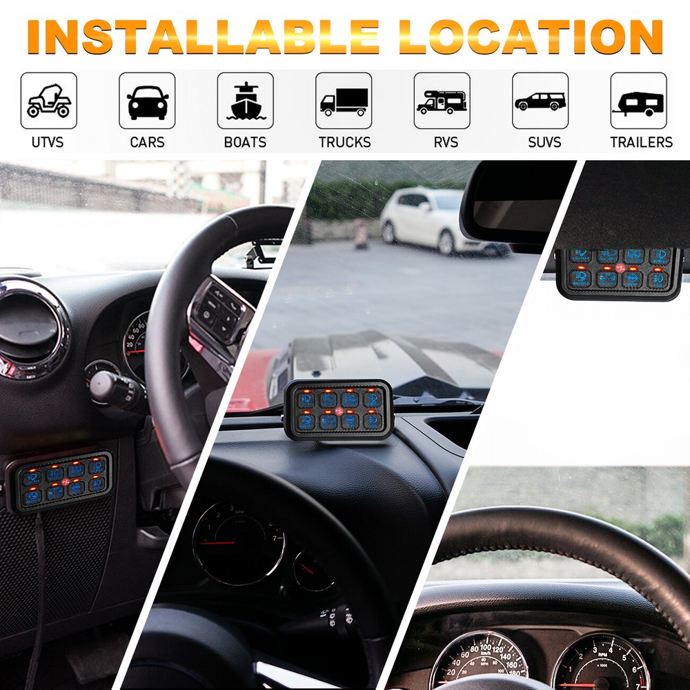 AUXBEAM 8 Gang Switch Panel On-Off LED Car Switch Panel Circuit Control 12V/24V