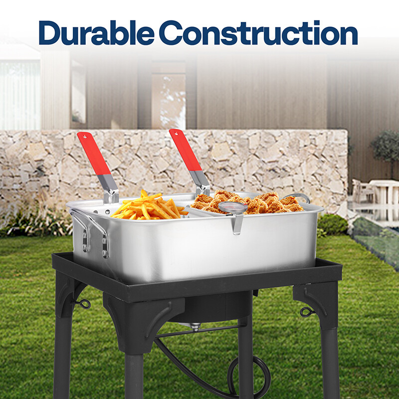 18 Qt Aluminum Outdoor Propane Deep Fryer Kit Fish and Wing Fryer w/ 2 Baskets