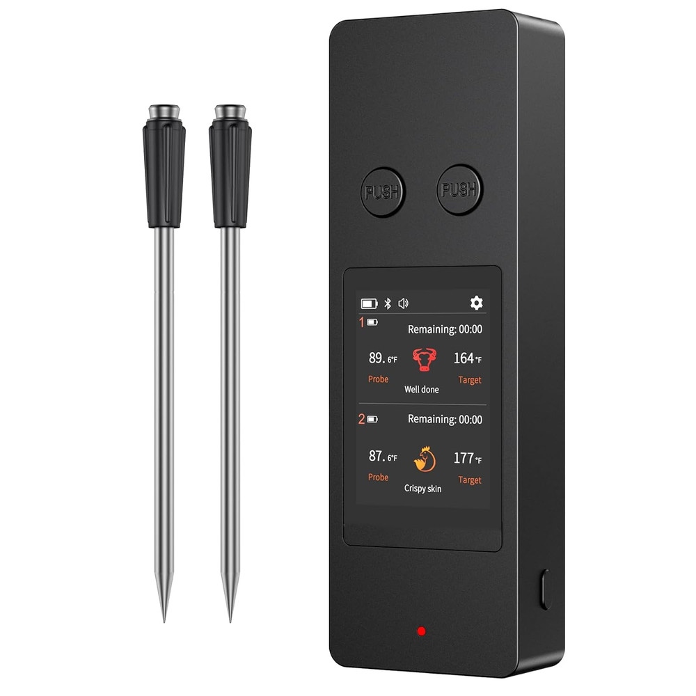 800FT Wireless Meat Thermometer Digital with 2 Upgraded Ultra-Thin Probe, Large