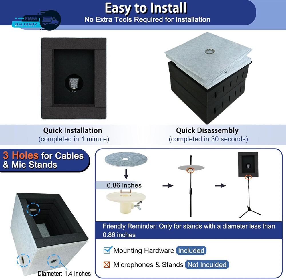Enclosed Vocal Booth Portable Microphone Isolation Shield Foldable Reflection