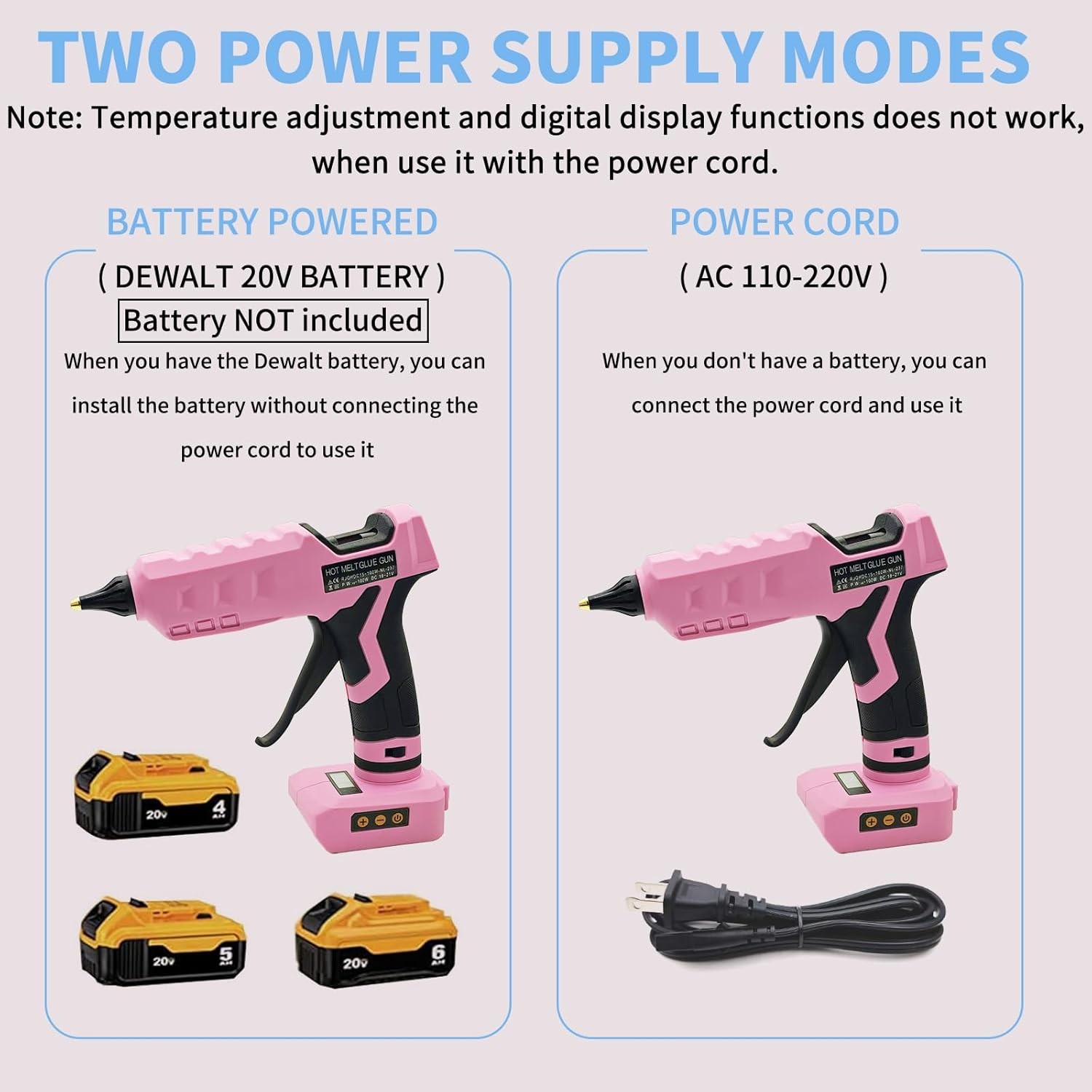 100W Cordless Hot Glue Gun for Dewalt 20V MAX Battery with 20PCS Full Size