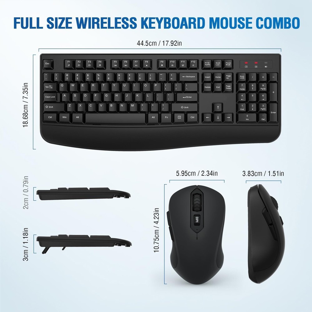 Wireless Keyboard and Mouse Combo, Full-Sized 2.4GHz Wireless Keyboard with C...