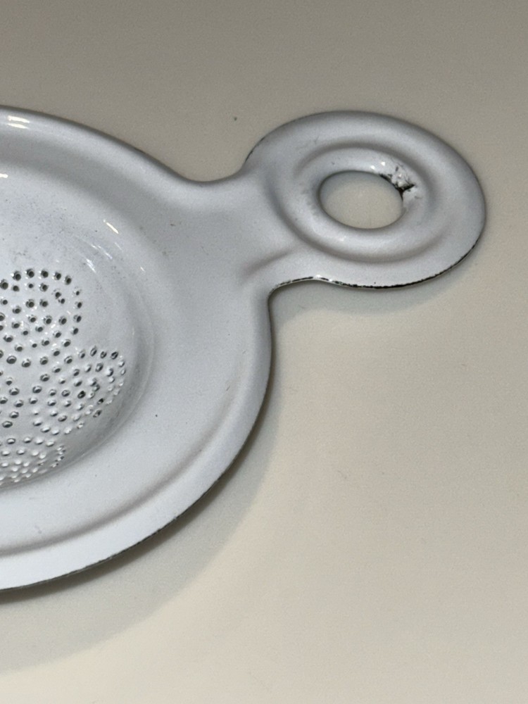 Vintage White Enamel Ware Enamaleware Tea Strainer EUC