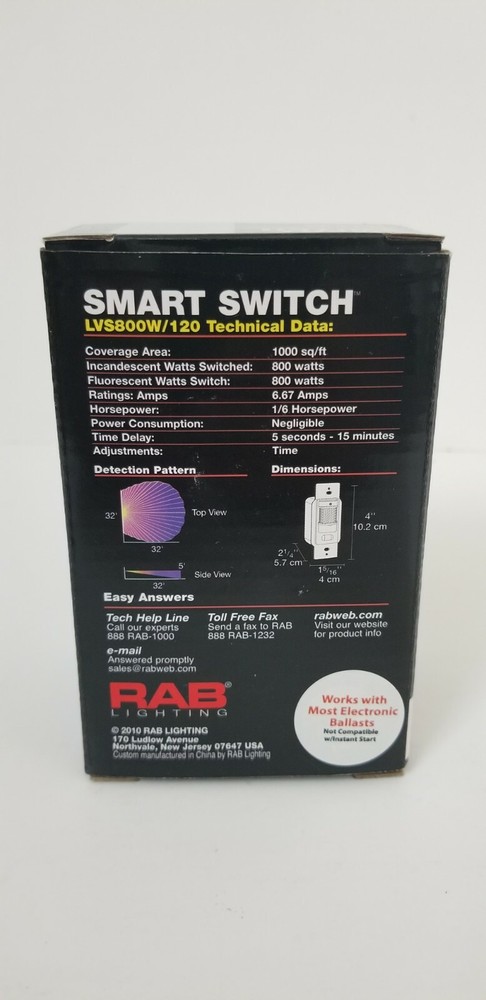 RAB Lighting LVS800W/120 Smart Switch Wall Vacancy! Occupancy Sensor