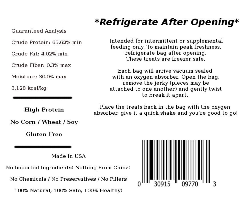 Natural Chicken Jerky Dog Treats - 100% Chicken, Made In USA, No Chemicals!!