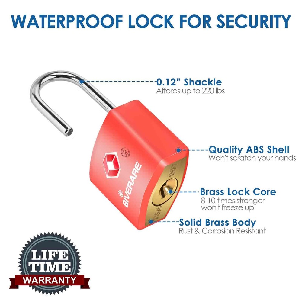 4 Pack TSA Approved Travel Luggage Locks with Keys, Solid Brass Copper Keyed ...