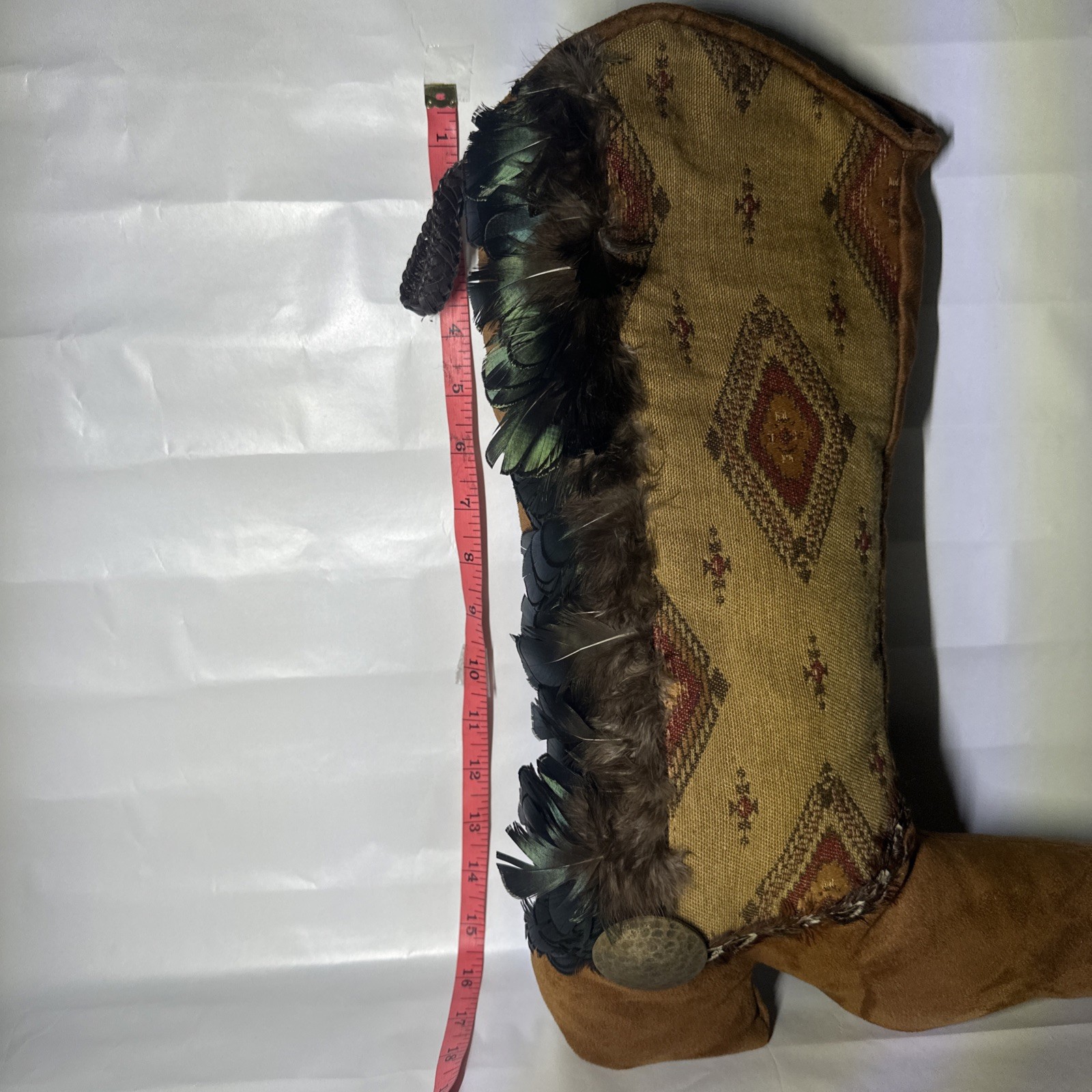 vintage Kiowa Native American hide Feather boot moccasin plush Hangable