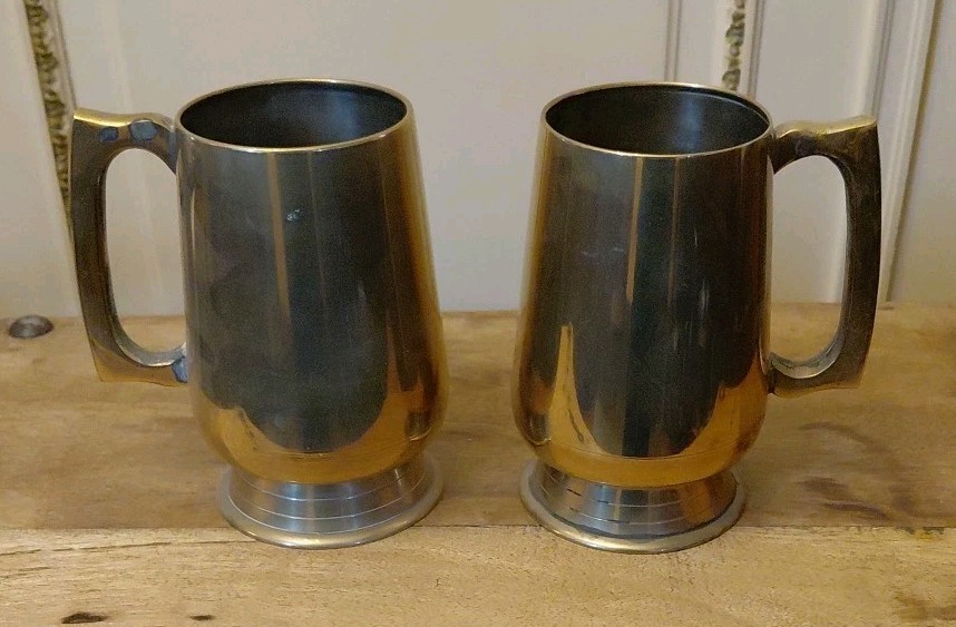 Pair of  Vintage Solid Solid Brass Tankards 14 Cms Tall