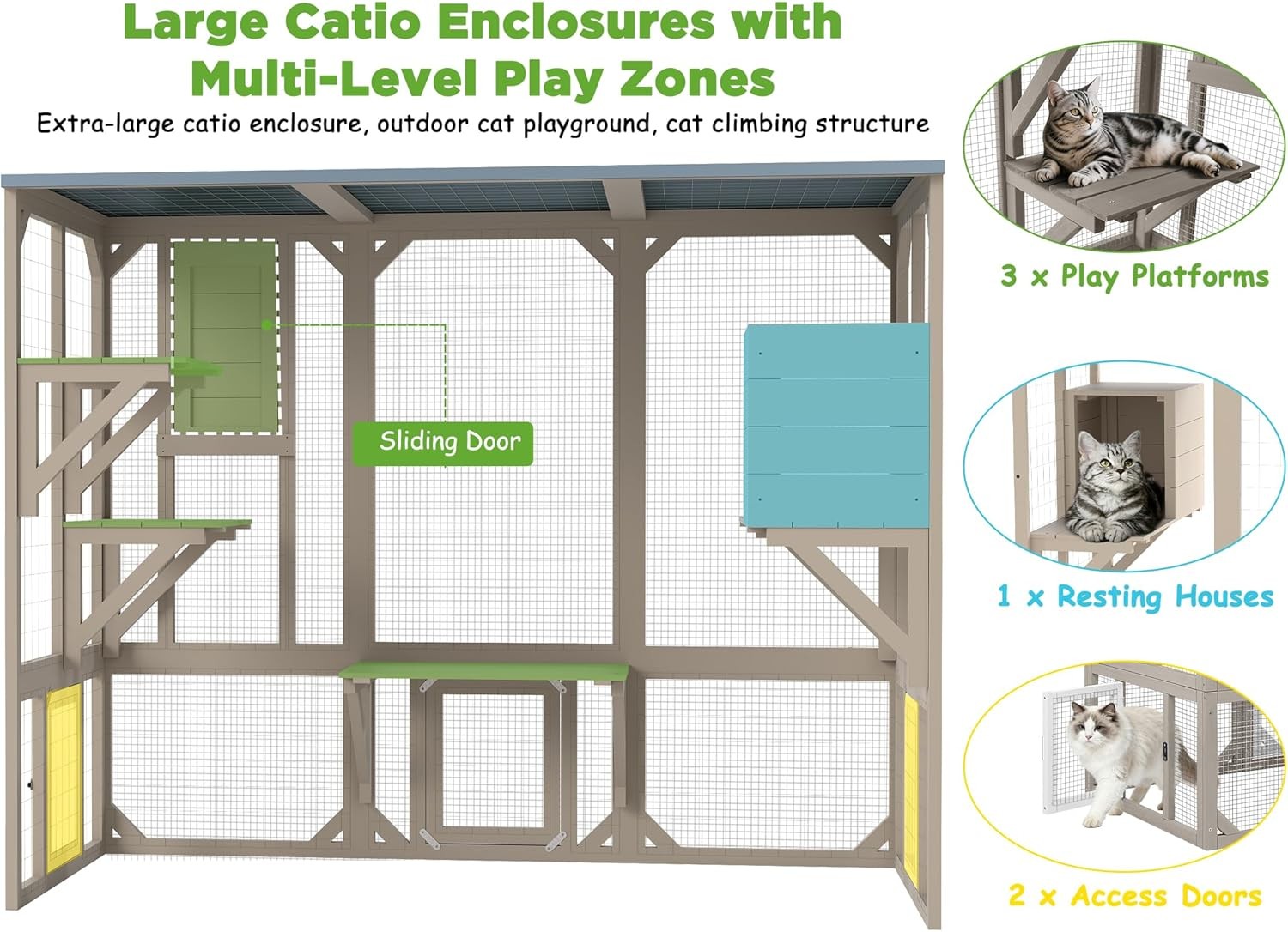 Petscosset Outdoor Cat Enclosures 4 Story Large Cat House with Jumping Platforms