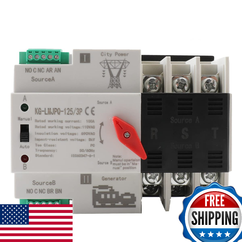 CDZHLTG 3P 100A Dual Power Automatic Transfer Switch 110V Generator Changeover