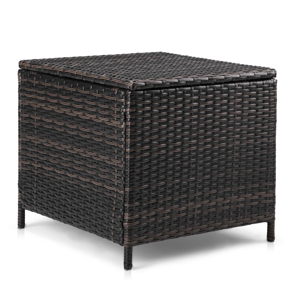PE Wicker Side Table with Storage, Patio Rattan End Table Square Container