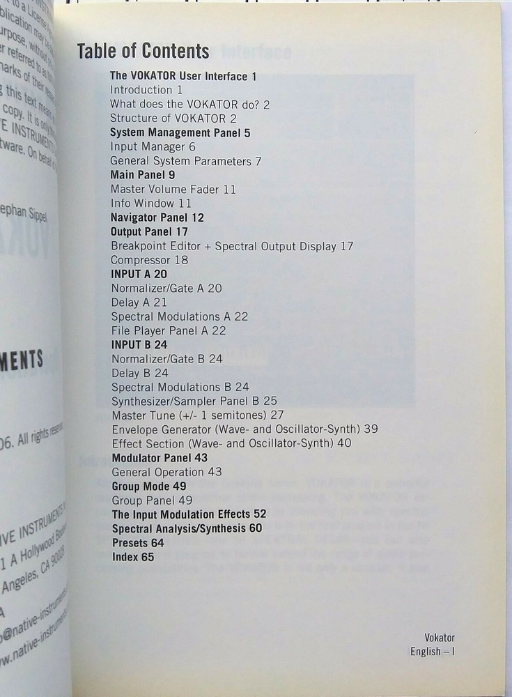Original Owner's Manual Operation Manual Booklet for Native Instruments VOKATOR.