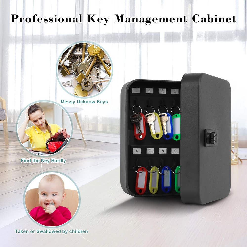 Key Cabinet Wall Mount,Locking Key Organizer,Key Storage Lock Box With