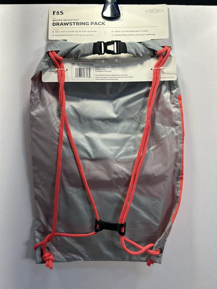 F&S, Field & Stream Water Resistant Drawstring Pack, Red/Grey