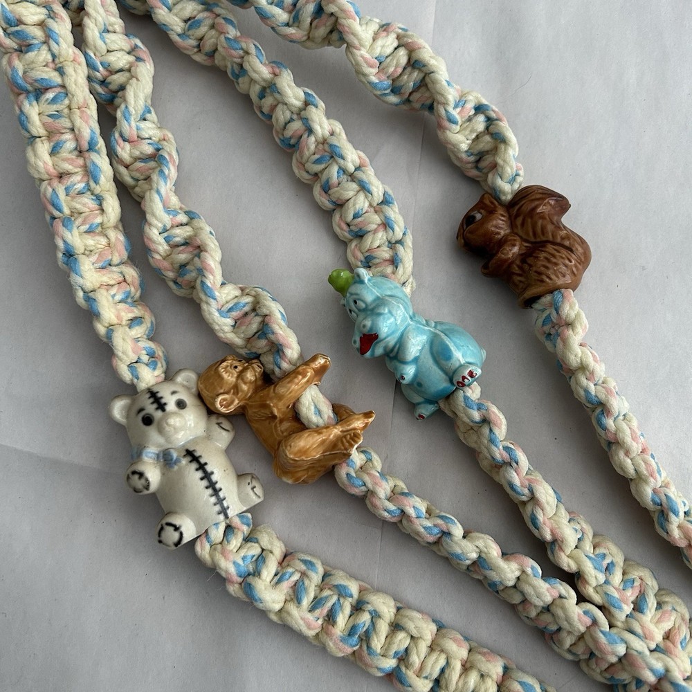 White Pink Blue Macrame Plant Hanger Holder Ceramic Bear Squirrel Hippo Monkey