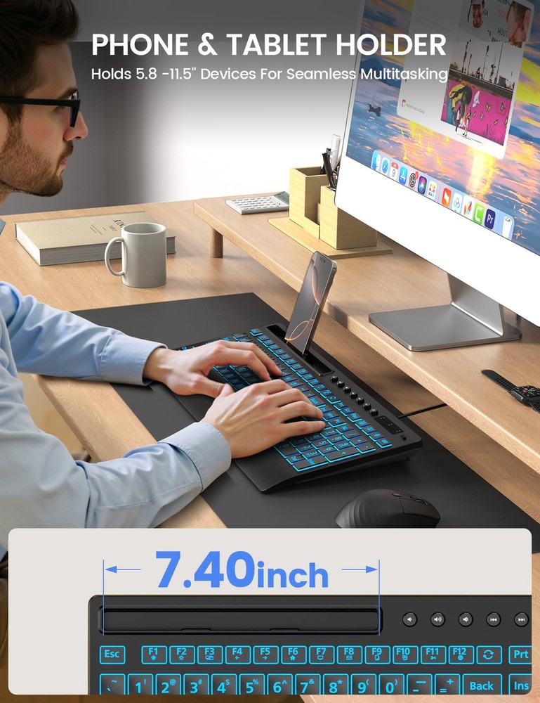 SABLUTE Large Print Backlit Keyboard, USB Wired Computer Keyboard with Black