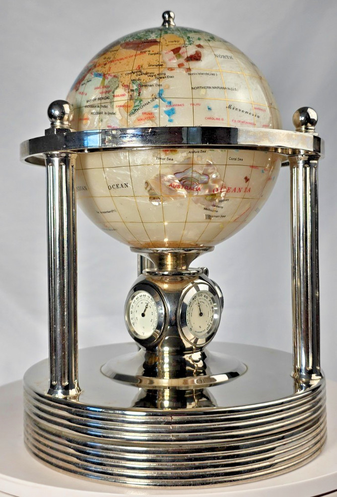 Heavy World Globe With Clock, Hydrometer, Temp & Fragrance Disc.