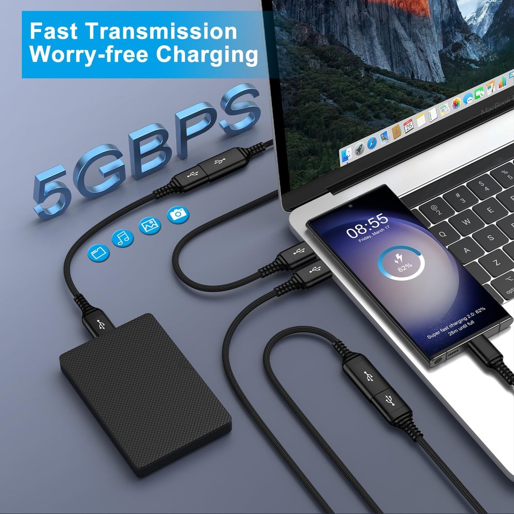 USB Extension Cable 6FT, 2 Pack Extender High Speed USB3.0 Black