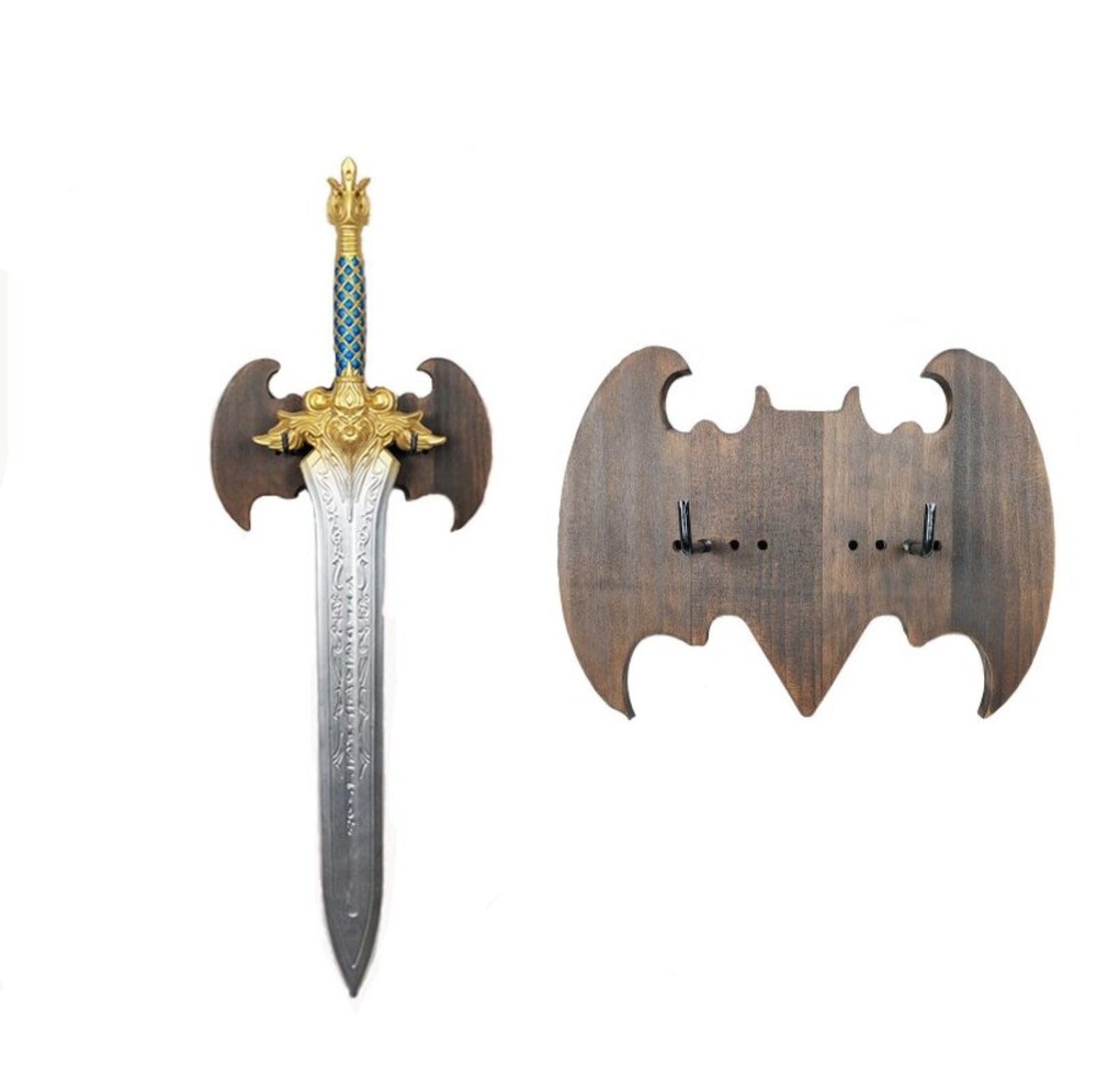 Walnut Solid Wood Sword Wall Rack - Bat-Shaped Wall Mount Storage Display Sta...