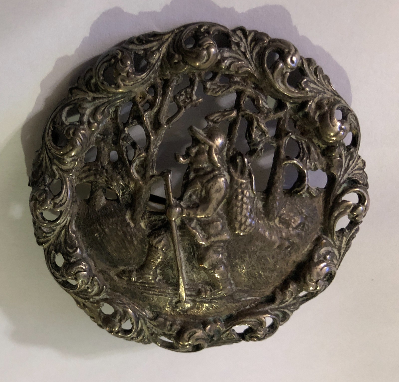 Antique Norwegian / Norway SILVER BROOCH Skier 830 Silver Nørsk Mønster Pin