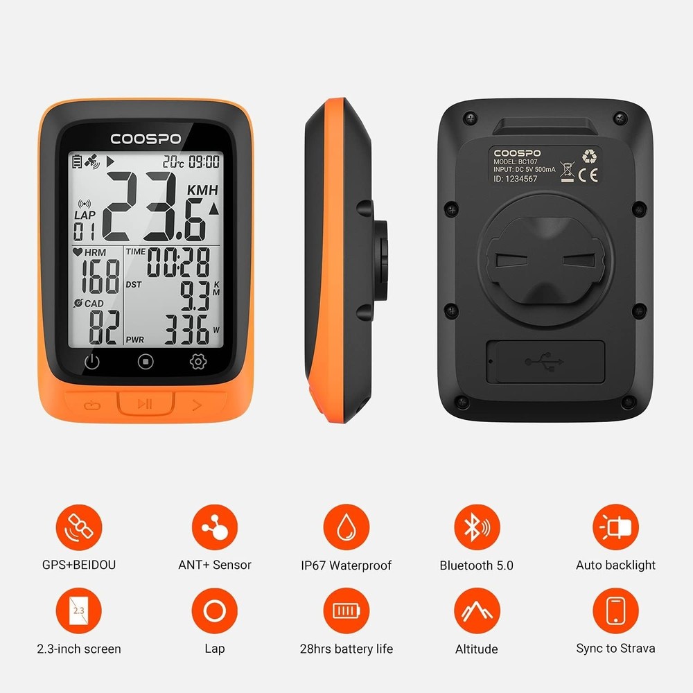 Waterproof Cycling Computer with 2.4” LCD Display - GPS Tracker & Bluetooth Sync