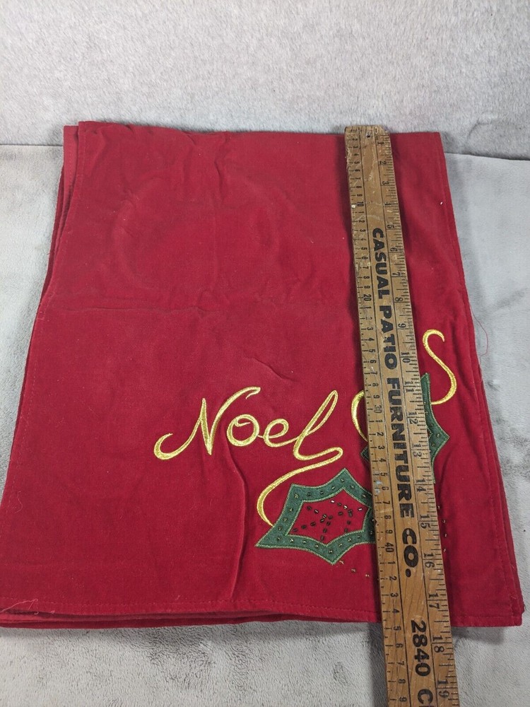 Beautiful Christmas Red Table Runner Noel Embroidery with Tiny Studs & Beads