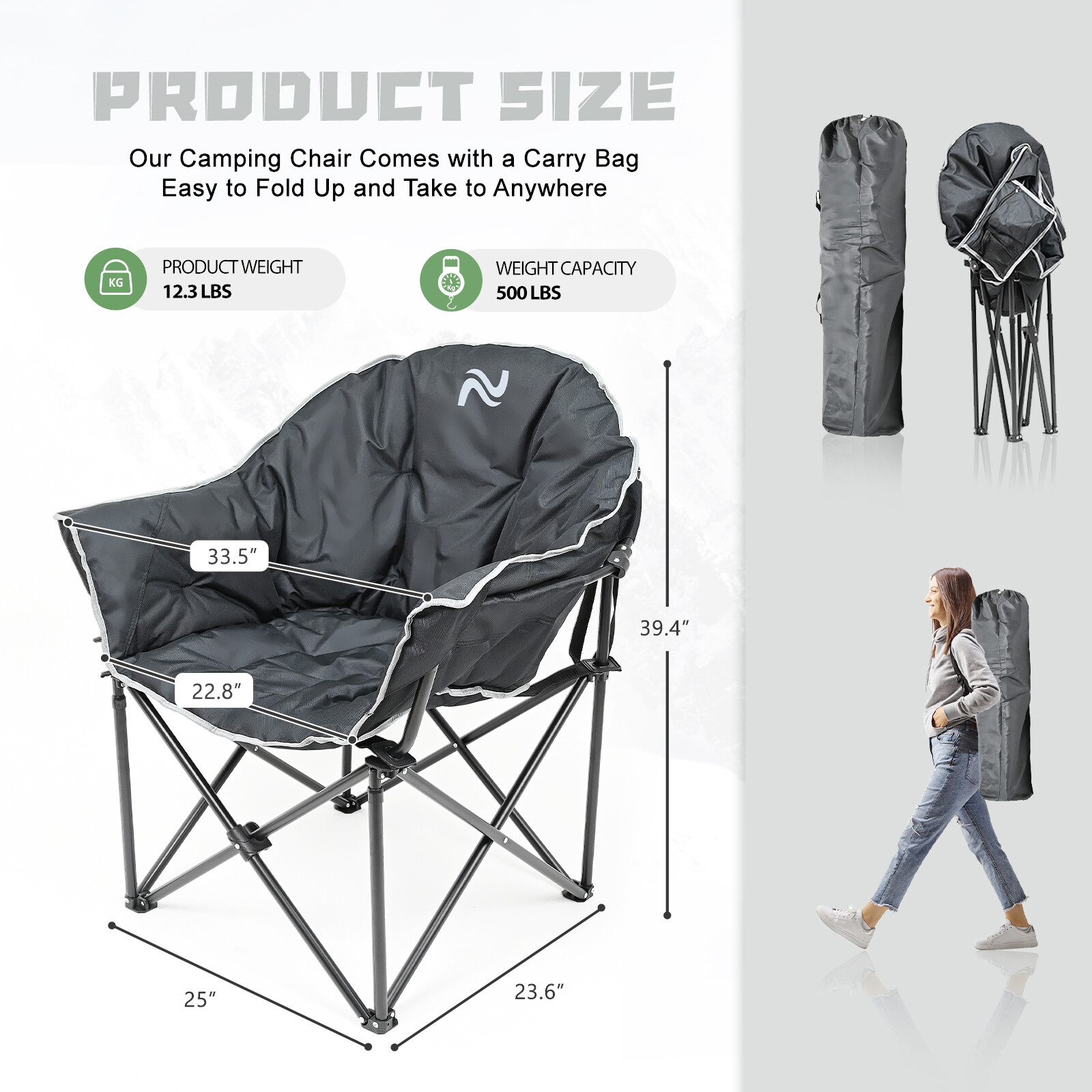 Oversized Heavy-Duty Club Folding Camping Chair w/ Pocket Moon, Round, Saucer