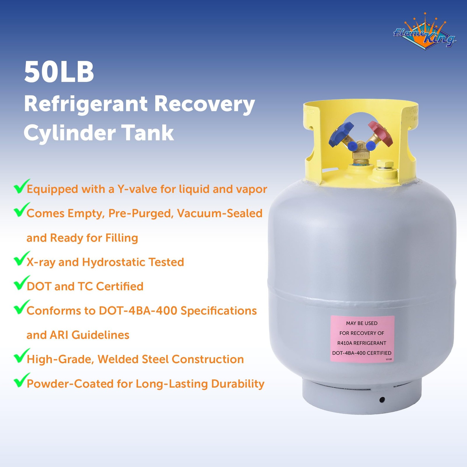 Flame King YSNR501 50 Pound Refrigerant Recovery Cylinder Tank , Gray
