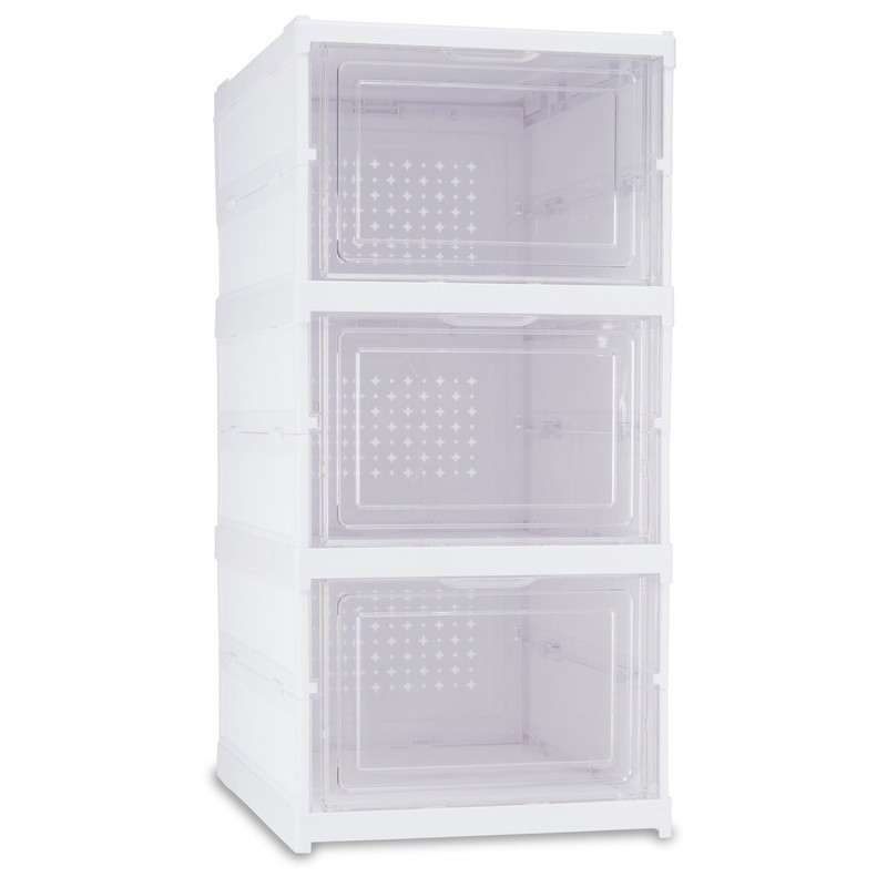 3-Tier Collapsible Shoe Organizer Clear Plastic Stackable Storage Rack Entryway