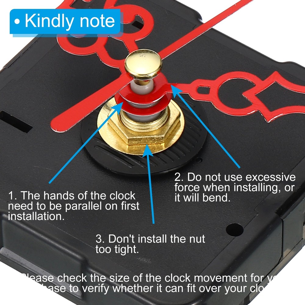 2Set Quartz Clock Movement 1/2" Movement Shaft for 2-3mm Clock Dial Thick Red