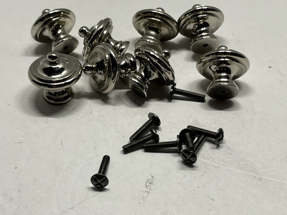 Vintage NOS (8) Heavy Round Chrome Door/Cabinet Knobs