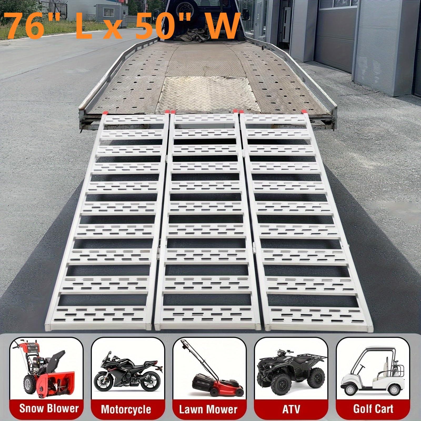 76x50" Tri-Fold Aluminum Truck Loading Ramp 1500 Lbs Heavy Duty ATV Ramp Pickup
