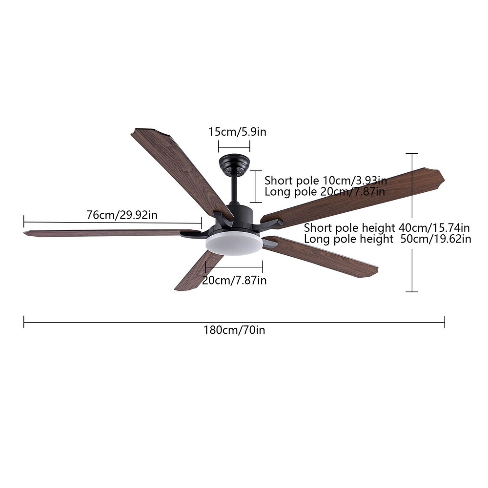 72in LED Ceiling Fan Indoor Ceiling Fan Lamp Light Dimmable W/ Remote Control