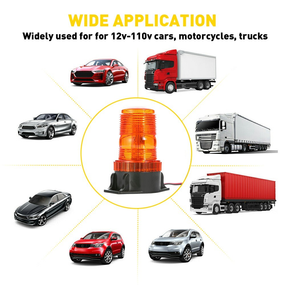 30LED Amber Strobe Rotating Light Rooftop Flash Beacon Warning Emergency 12V-24V