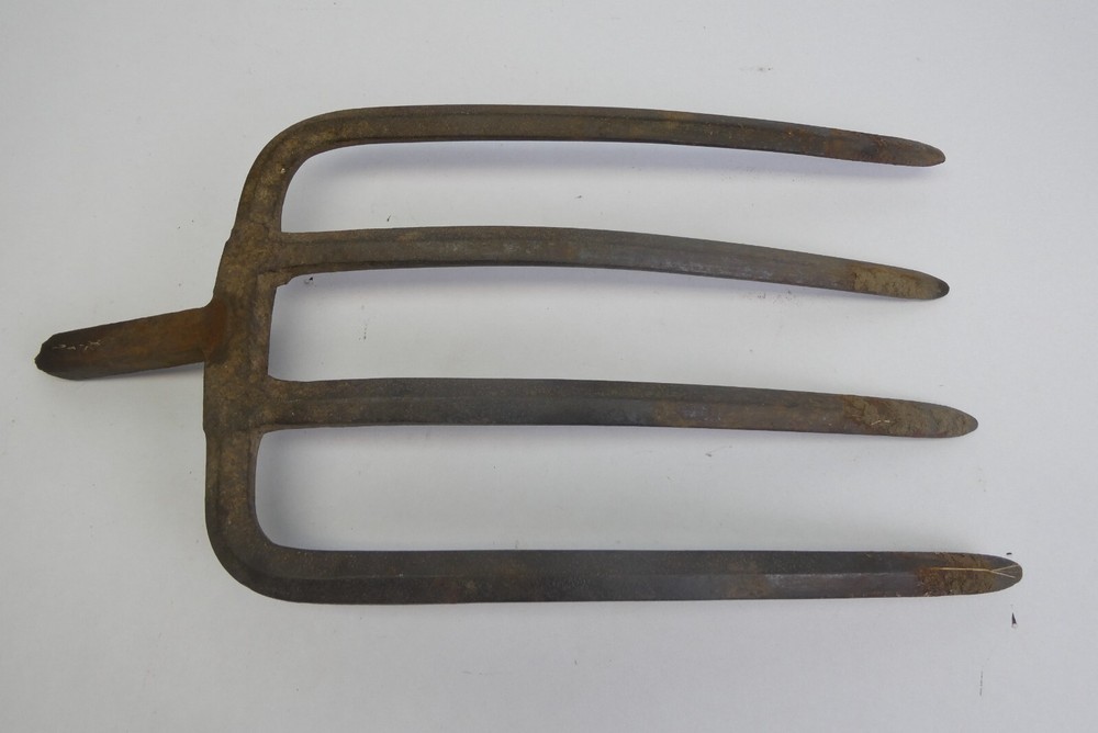 Antique Four Pronged Blacksmith Made Pitchfork Head Tool Part