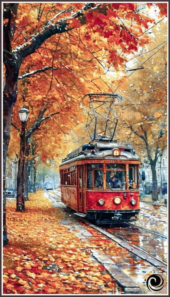 Autumn Tram Chart Counted Cross Stitch Pattern Needlework 758