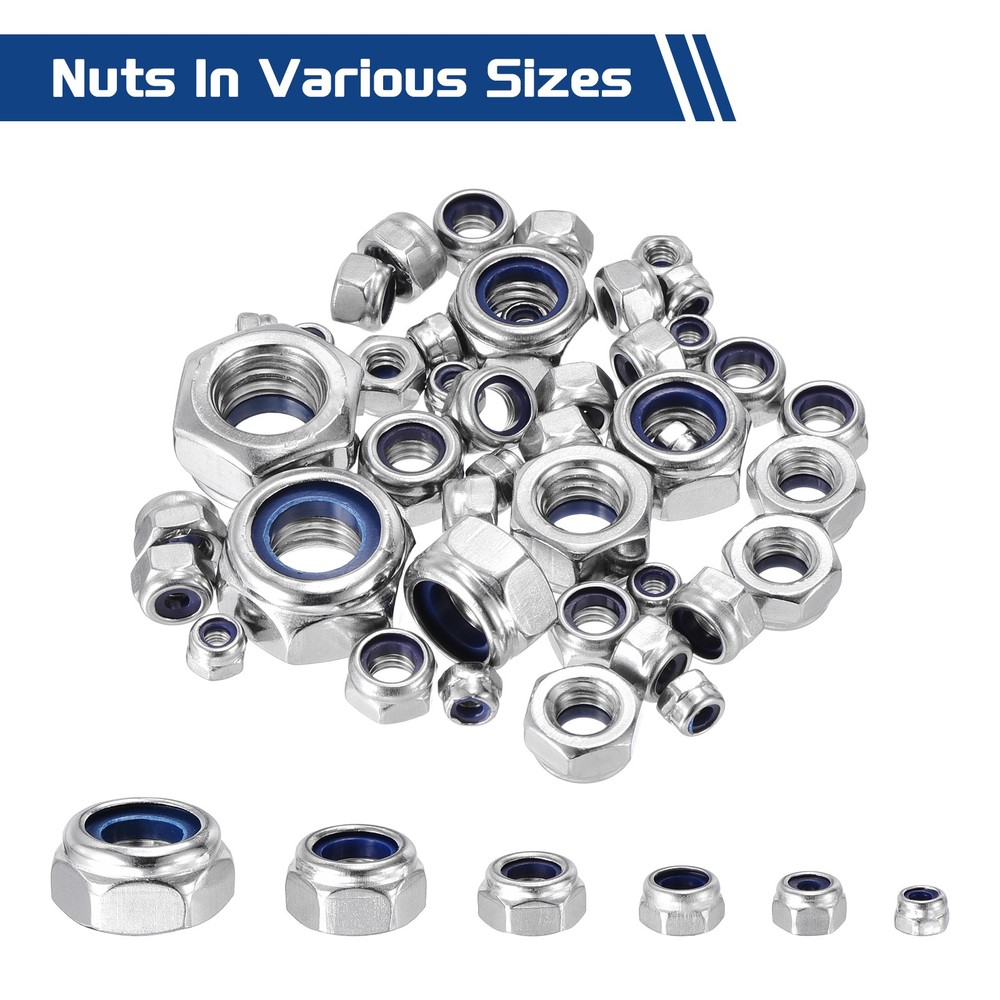 100Pcs Nylon Lock Hex Nuts - [M3 x 0.5mm], 316 Stainless Nuts, Silver
