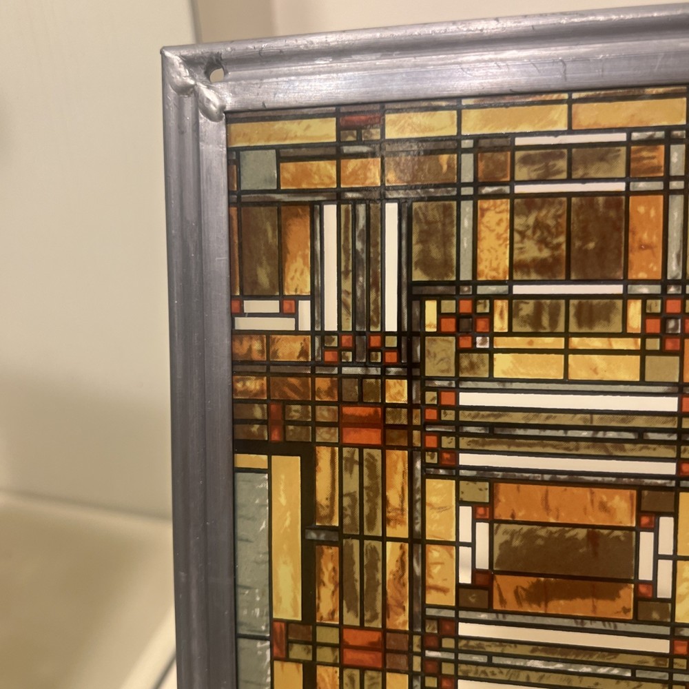 Frank Lloyd Wright Oak Park Skylight Stained Glass Panel Steel Frame Decor