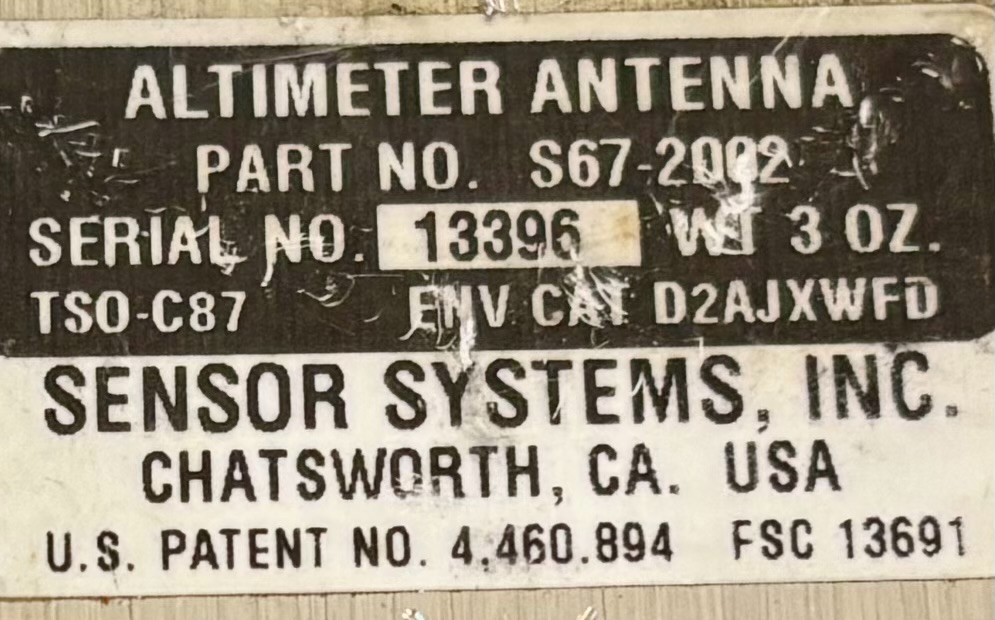 Altimeter Antenna S67-2002 Removed Working