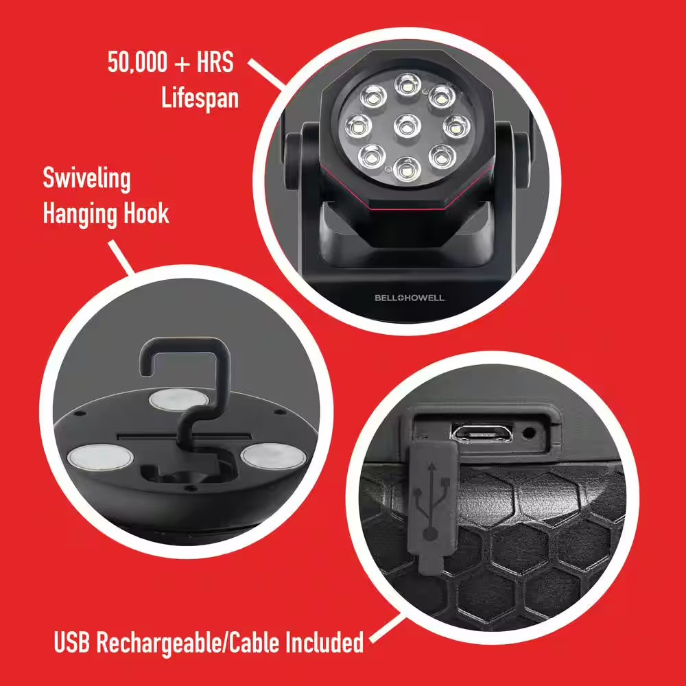 Bionic Work Light Beam 1000 Lumens 9 Super Bright LED Rechargeable Handheld Work