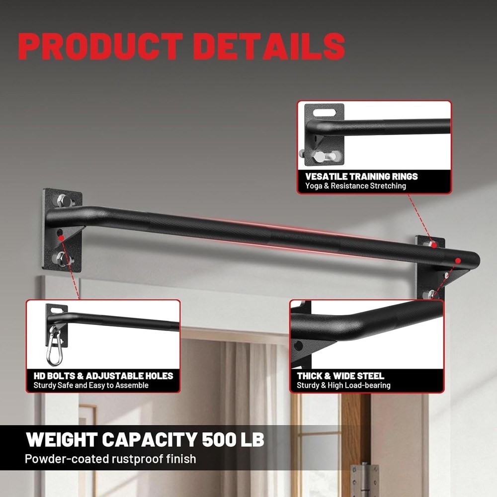 PAPABABE Wall Mounted Pull Up Bar, Chin Up Bar, Strength Training Pull-Up Bars C