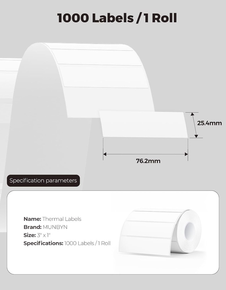 MUNBYN 4” X 2” Direct Thermal Labels, Printer Stickers, 4x2", White