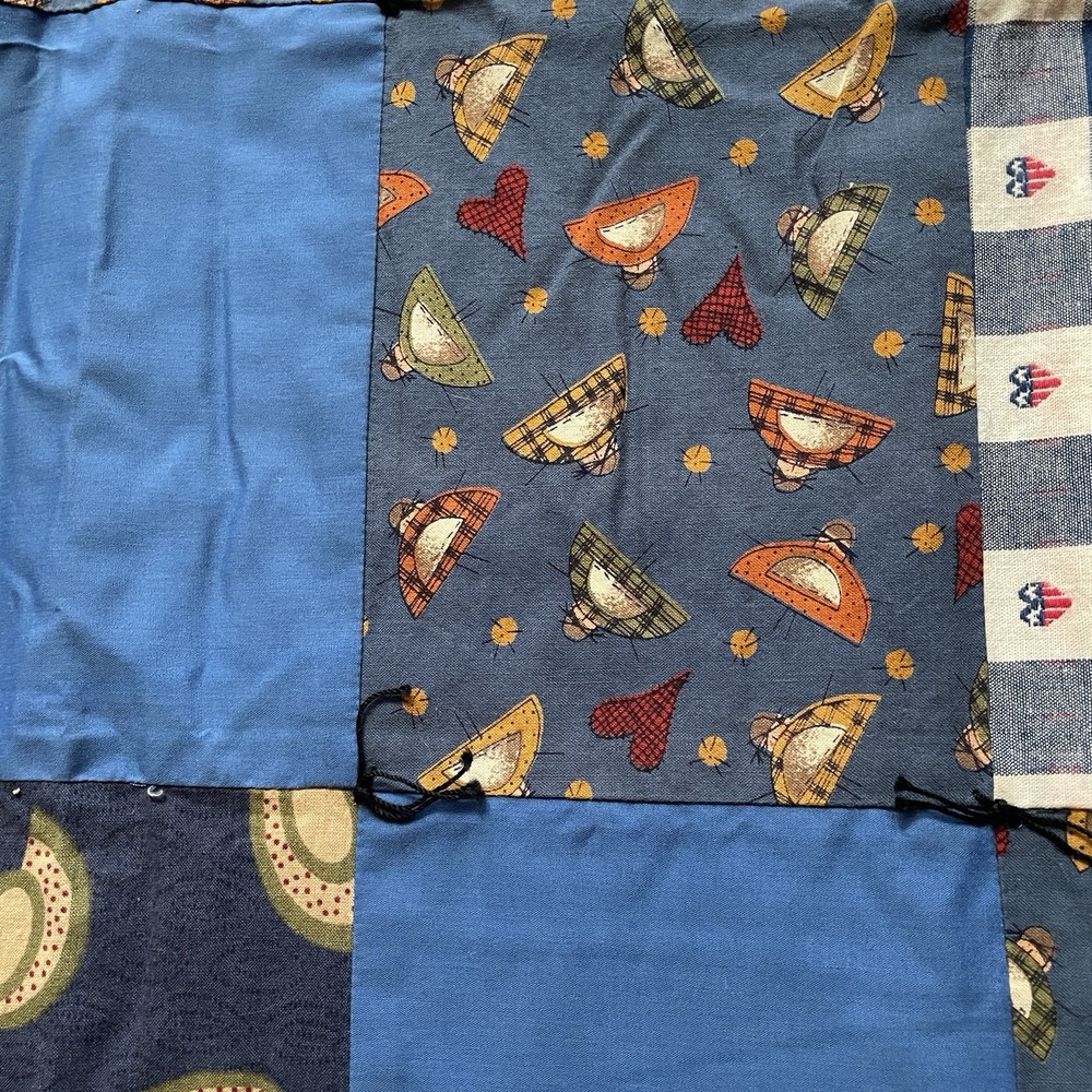 Blue Patchwork Lap Quilt Wall Hanging Handcrafted Machine Stitched 36 x 42 MINT