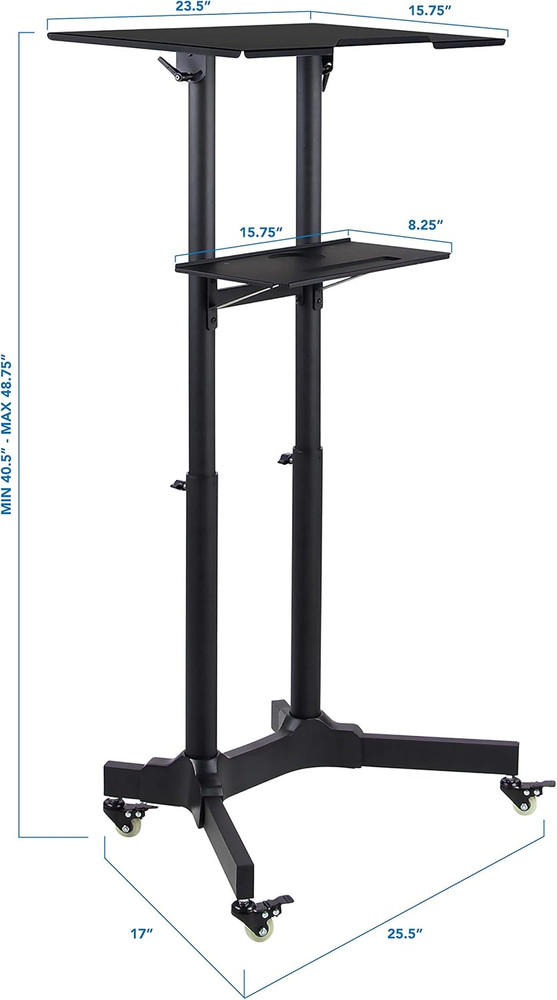 Adjustable Mobile Lectern with Wheels, Portable Stand for Office & Classroom