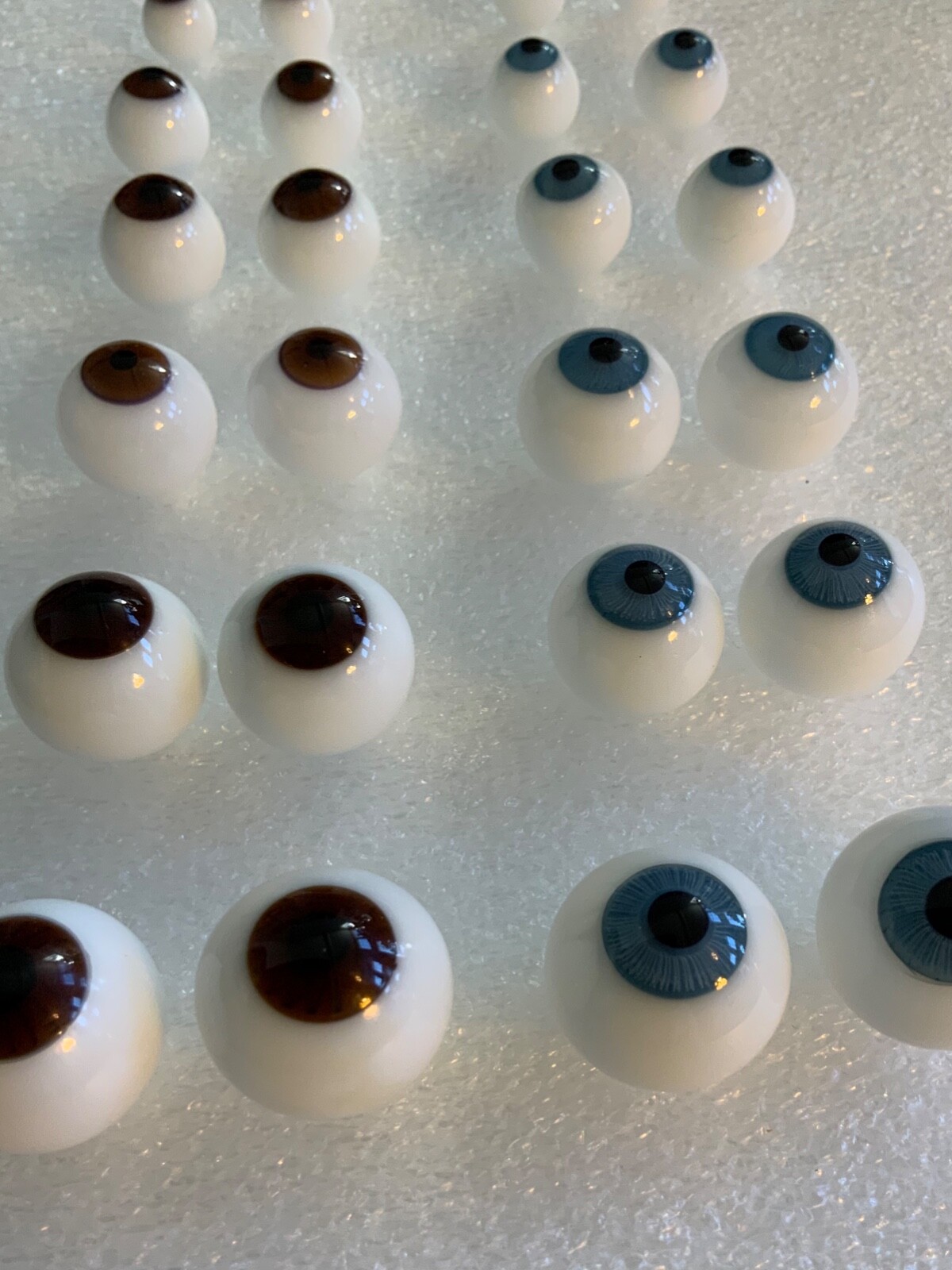 GLASS DOLL EYES, 8mm - 20mm, BLUE AND BROWN, MADE IN GERMANY