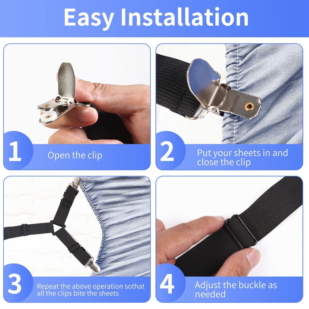 Bed Sheet Straps,4+1Pcs Fitted Sheet Clips Holder,Elastic Adjustable Sheet Strap