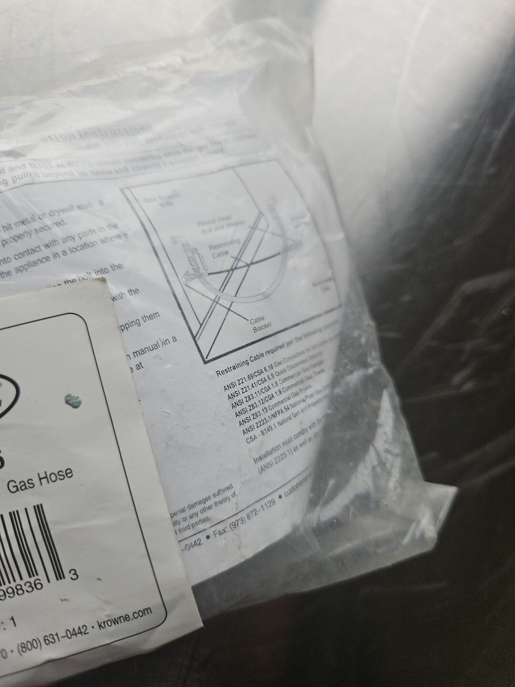 Krowne Model R36 Restraining Cable & Mounting Hardware NIP NOS