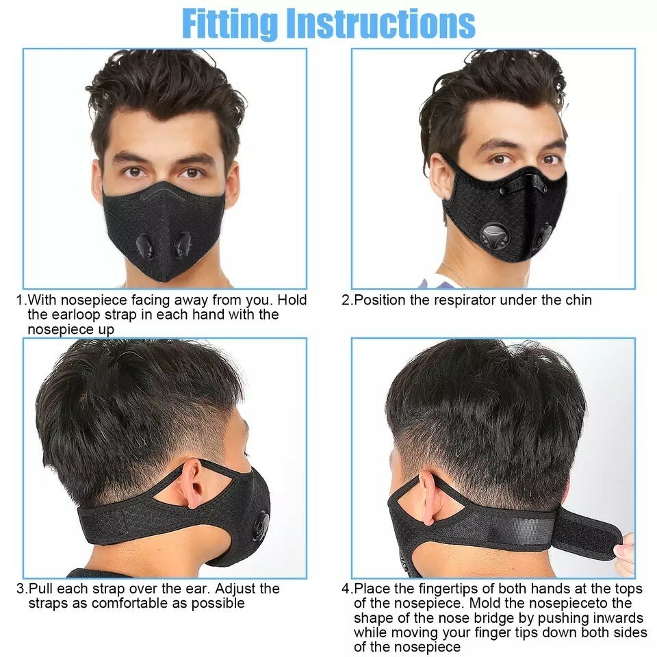 Six (6) Cycling Face Masks Active Carbon Filter Reusable Breathe Easy